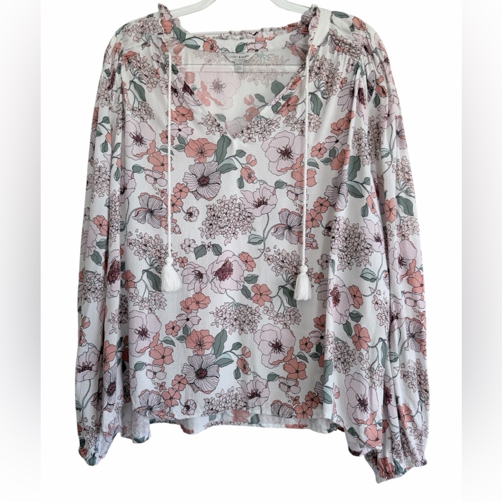 Lucky Brand Floral Blouse‎ - Pink and Green